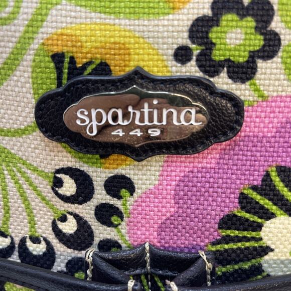 Spartina 449 Purple & Green Floral Linen/Leather Beach Bag or Weekender Tote XL - Picture 2 of 15